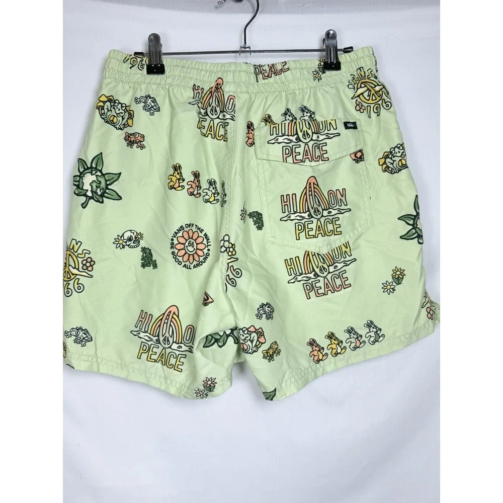 Vans Surf Volley Shorts Mens M‎ Green Peace Graphic Swim Trunks Beach 5
